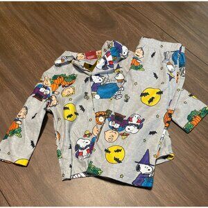 Peanuts Halloween Pajamas 12M Flame Resistant Button-Up & Pants Sleepwear Gray